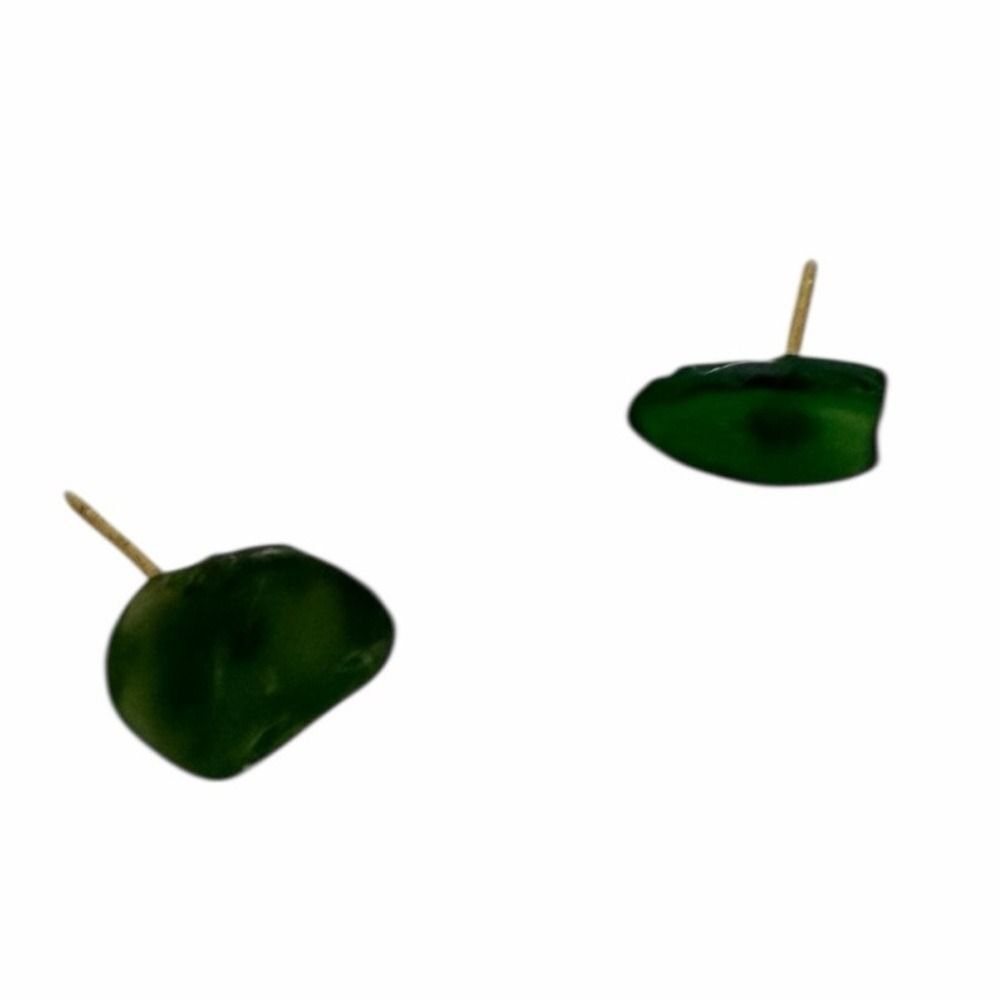 18K Gold Plated Green Sea Glass Stud Earrings Beachy Minimal Jewelry